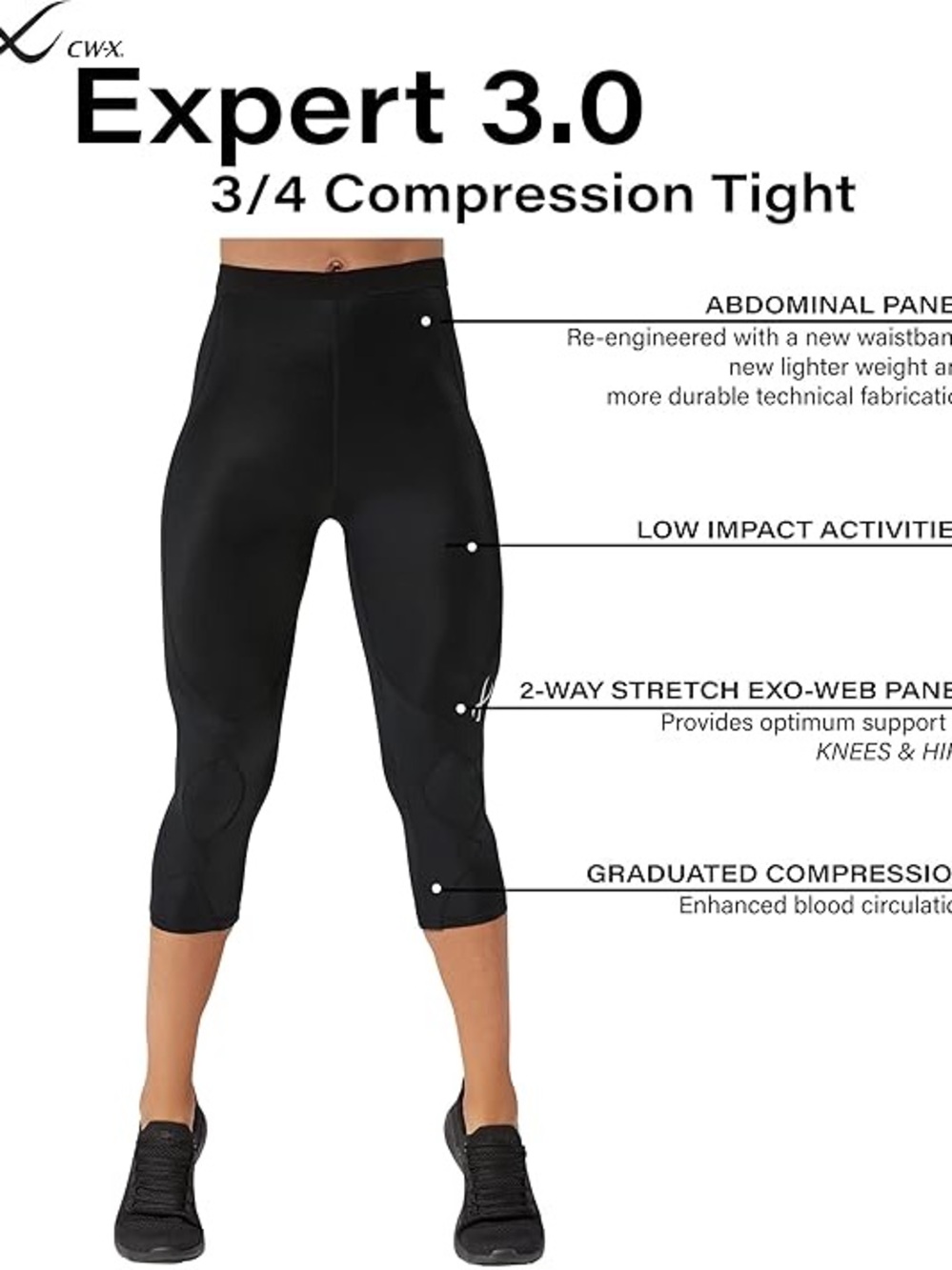 CW-X Womens Expert 3.0 Joint Support Compression Capri Tight - Black - Size L